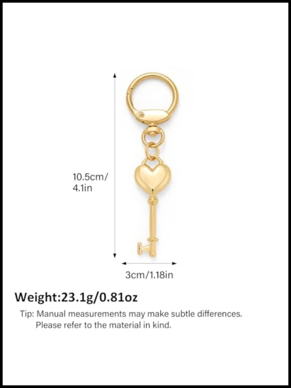Gold Heart Keychain for Handbags, Brass Key Ring Charm, Anne